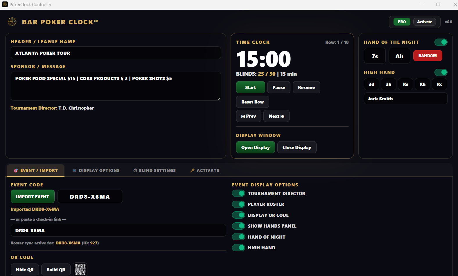 BarPokerClock Controller - Pro mode